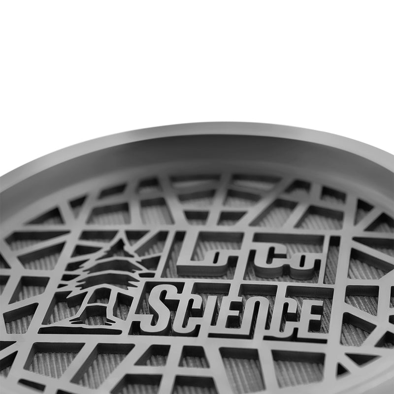 Sintered Disc Filter Plate 8" x 1µm support view with LoCo Science logo alternate view