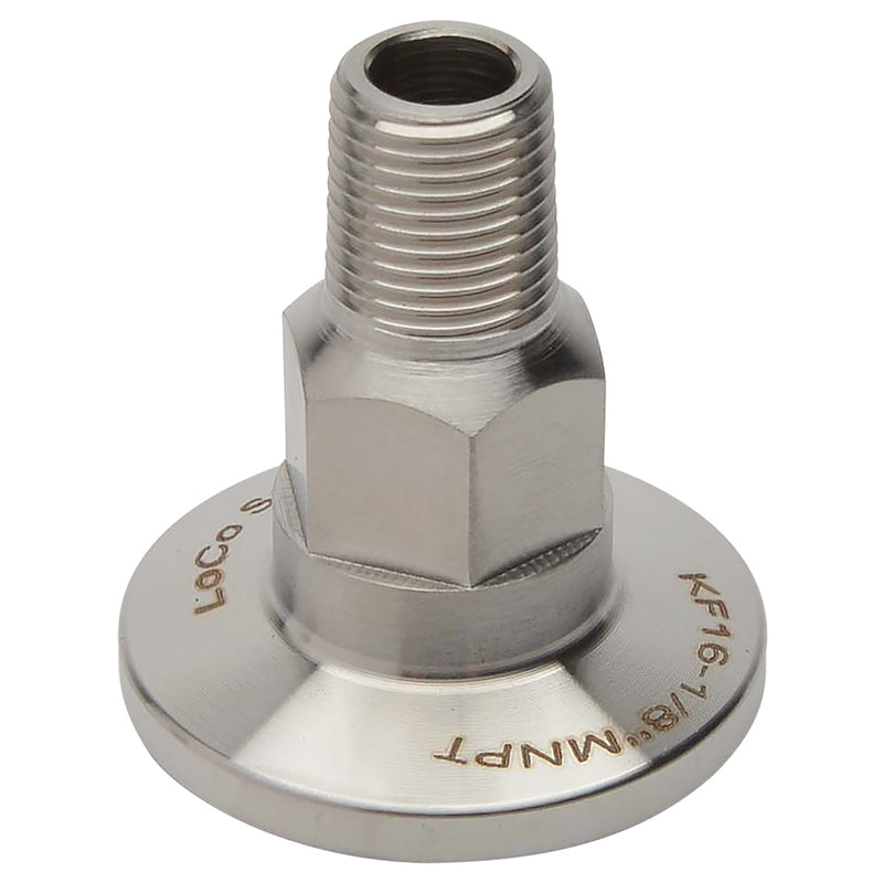 KF-16 Flange to 1/8" NPT Male Vacuum Fitting | Stainless Steel Side View