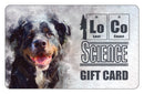 Front of LoCo Science gift card with picture of dog named smokey.